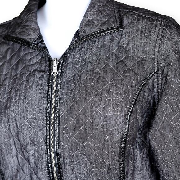 Chico's Charcoal Denim Quilted Zip Up Women's Jacket 16 - Picture 8 of 9